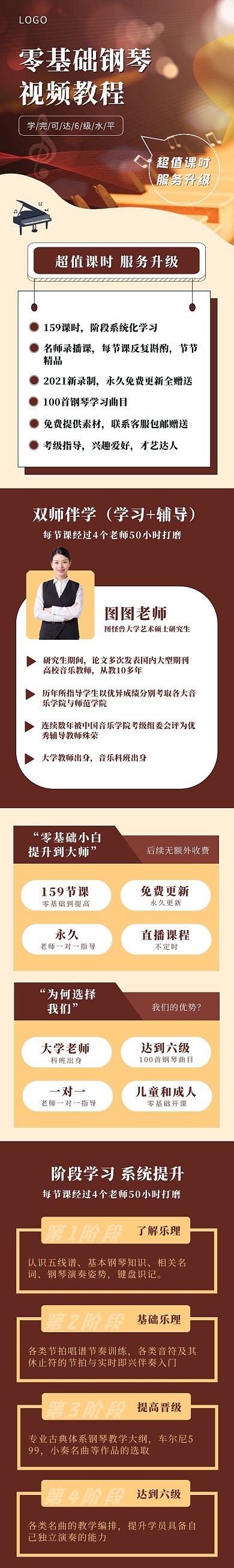 暑假招生钢琴培训课程淘宝详情页模板