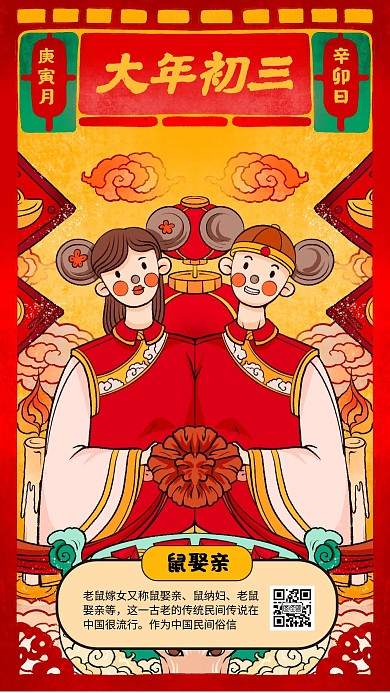 春节祝福系列大年初三手机海报