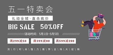 潮牌工业风服饰鞋包五一劳动节促销横版海报
