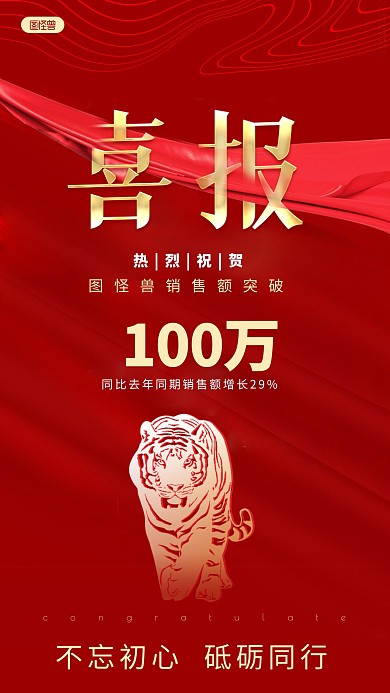 销售团队喜报战报喜庆红色手机海报