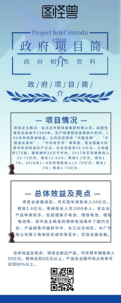 创意商务简约蓝色政府项目简介长图海报
