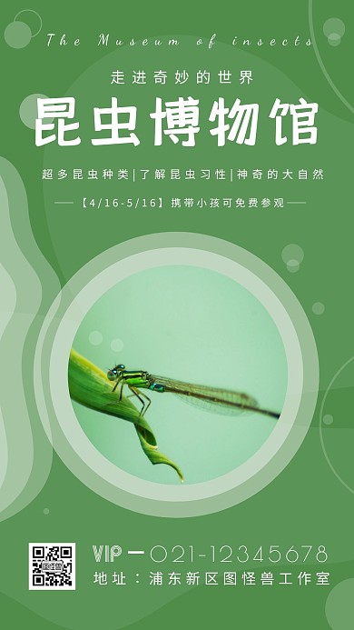简约摄影绿色清新昆虫博物馆宣传手机海报