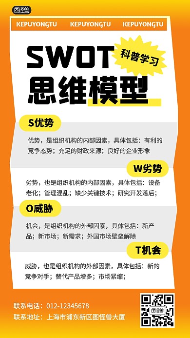 SWOT思维模型科普学习手机海报