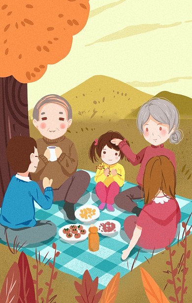 一家人温馨手绘卡通风背景图