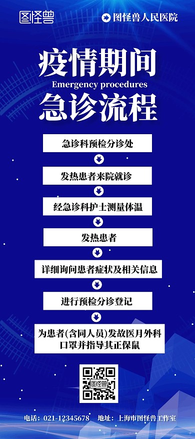急诊蓝色流程人民医院简约宣传医疗展架