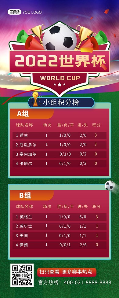 世界杯小组积分榜大气营销长图