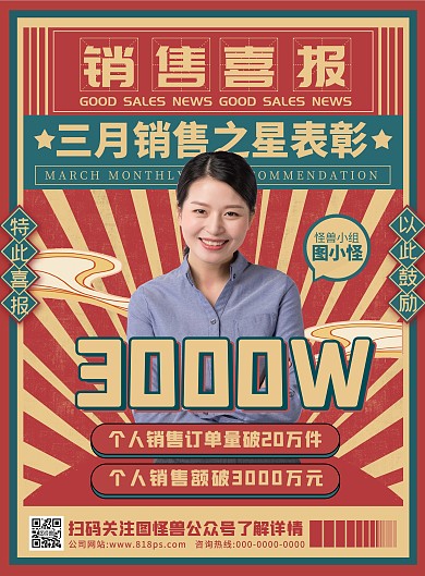 原创复古风喜报战报捷报业绩优秀表彰海报