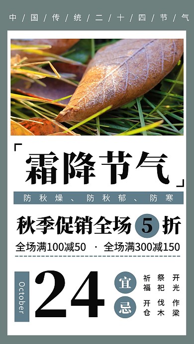 简约风霜降节日促销手机海报