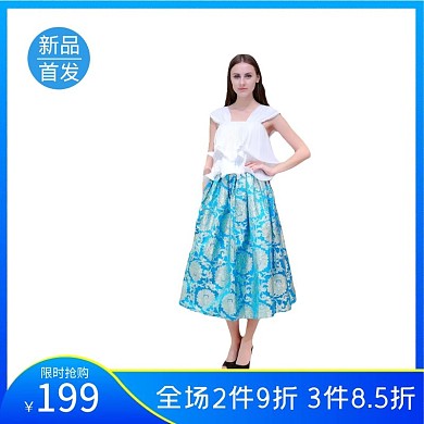 格子连衣裙女装蓝色简约主图直通车