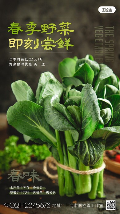 春季野菜时蔬绿色蔬菜美食上新摄影图海报