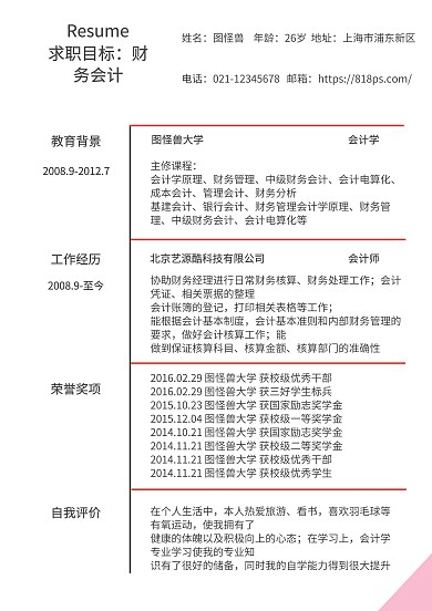 黑色白色线条财务会计求职简历