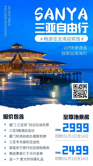 摄影风简约三亚旅行跟团游手机海报