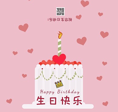 生日快乐粉色卡通可爱贺卡