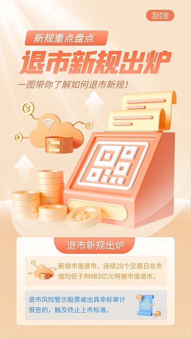 橙色大气简约退市新规则宣传3D海报