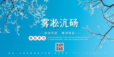 蓝色风景雾凇简约横版手机海报