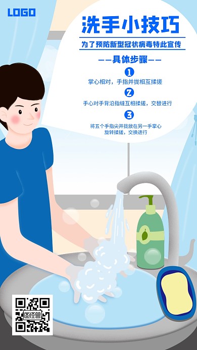 洗手小技巧几何风格宣传手机海报