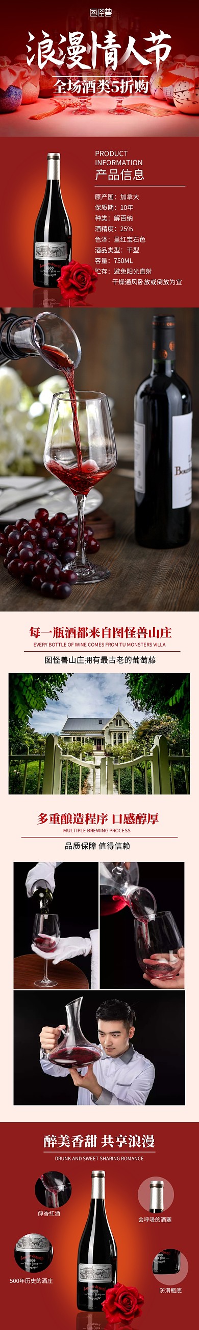 创意红酒情人节促销淘宝电商详情页520情人节