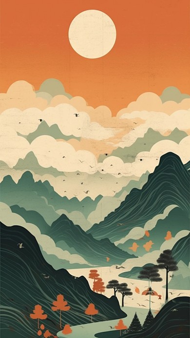 山水插画简约风格合集