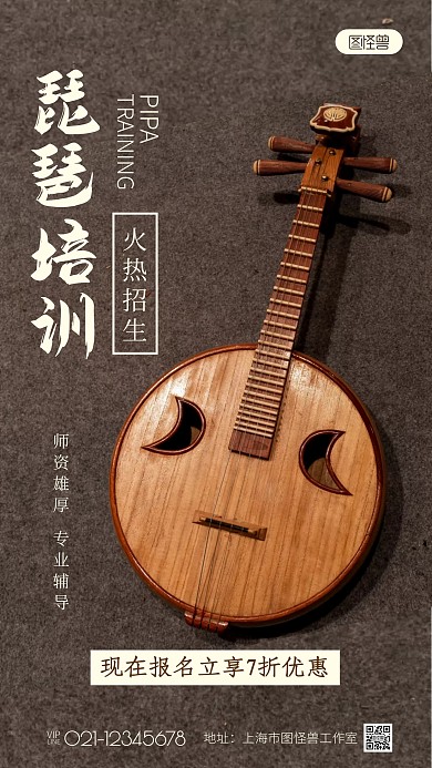琵琶招生促销宣传简约风摄影图海报