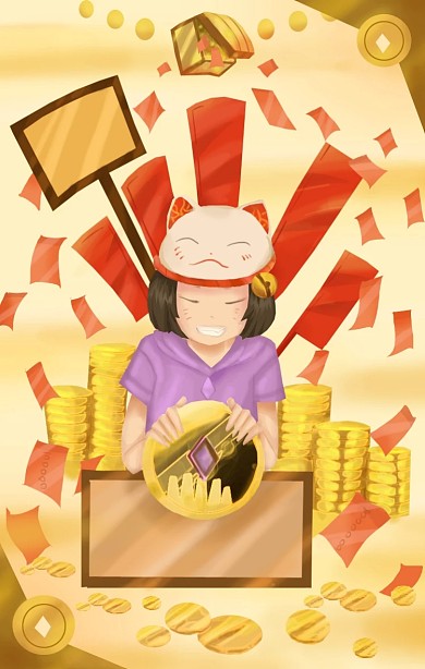 图怪兽原创元素+卡通+人物+暴富+金币
