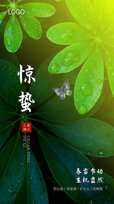 绿色创意惊蛰传统节气手机海报