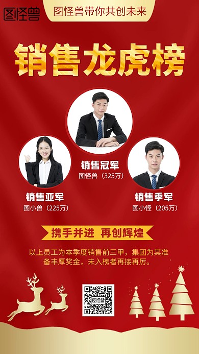 销售排名奖励表扬红色简约手机海报