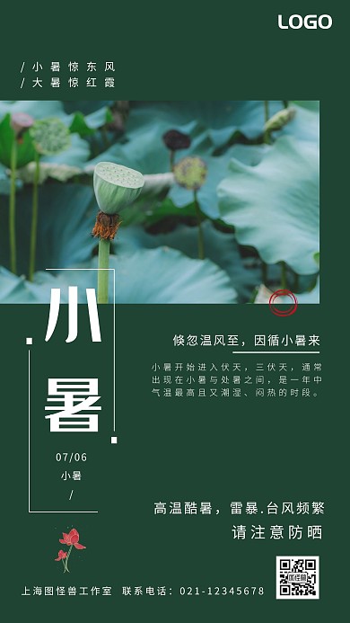 绿色摄影莲蓬小暑节气宣传海报