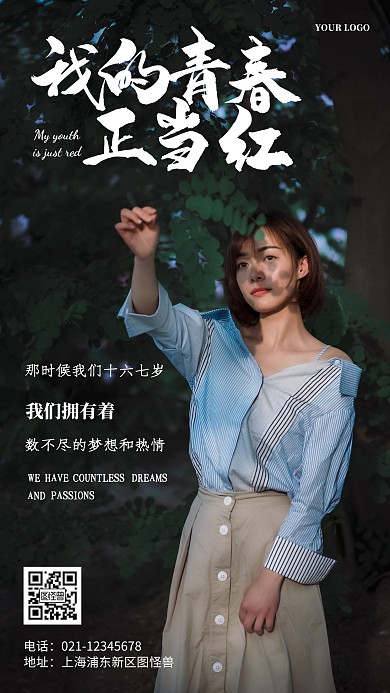 我的青春正当红黑色简约摄影图手机营销海报