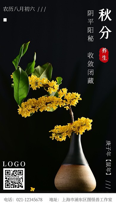 简约黑色摄影秋季养生百科手机海报