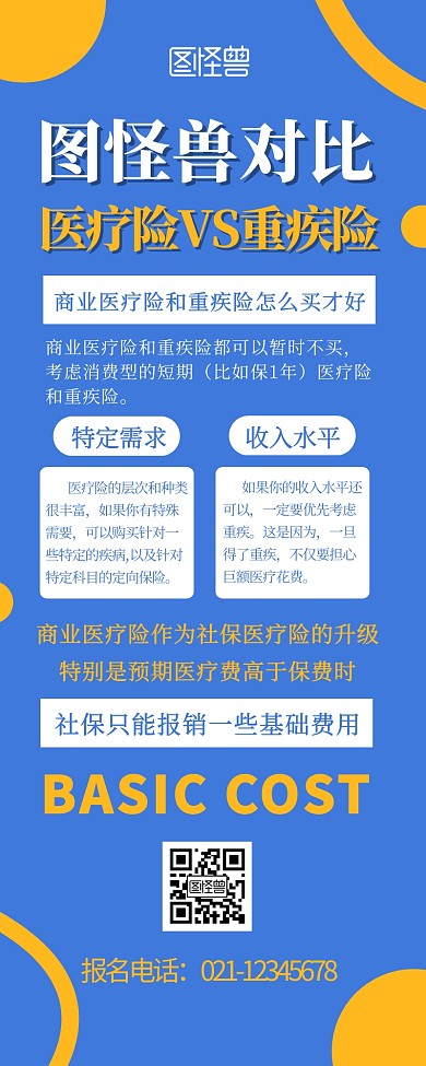 医疗保险介绍对比宣传简约营销长图