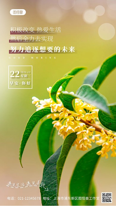 早安励志简约风唯美绿色摄影图海报