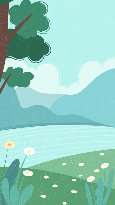 春天绿色卡通手机背景