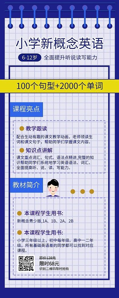 小学概念英语营销课程卡通长图