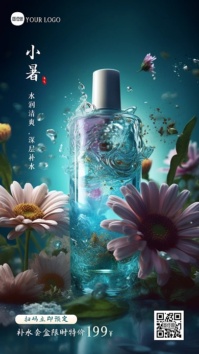 小暑节气护肤品补水套盒宣传摄影图海报