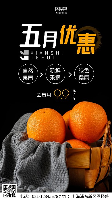 摄影图会员月黑色简约风手机海报