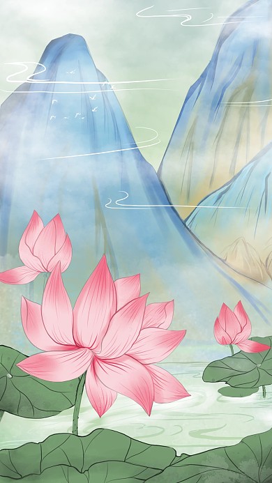 古风立夏荷花手机海报