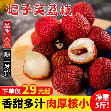 水果妃子笑荔枝淘宝红黄直通车海报