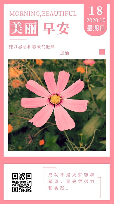 早安图美丽梦想努力粉色简约风宣传日签