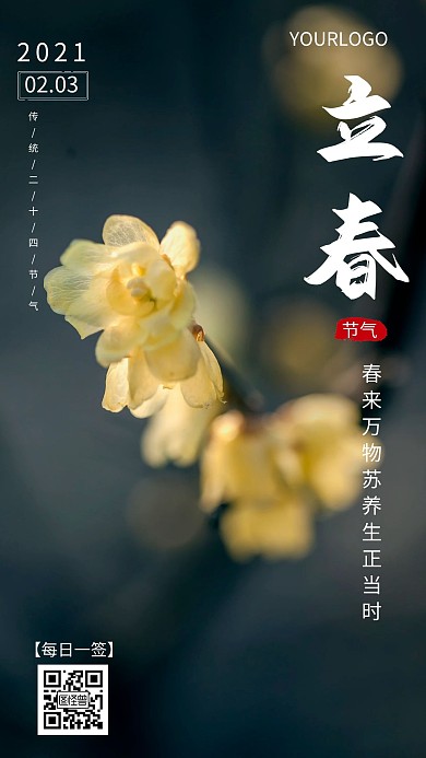立春早安模板白色简约风日签