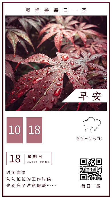 简约早安冷雨日签