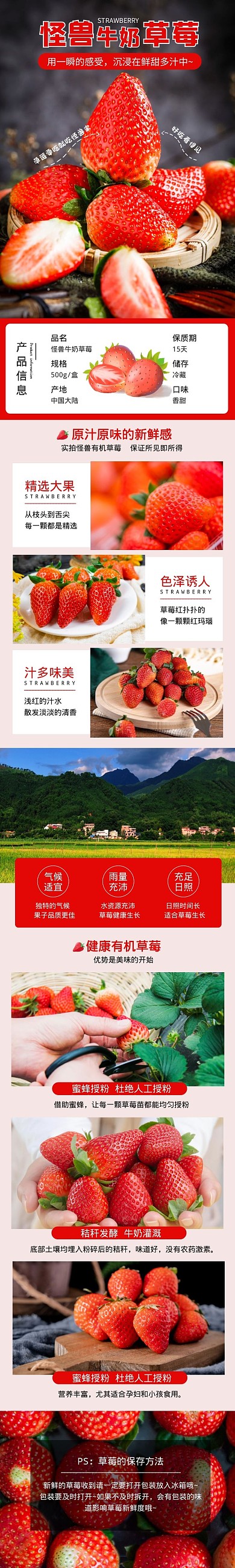 红色大气草莓水果详情页