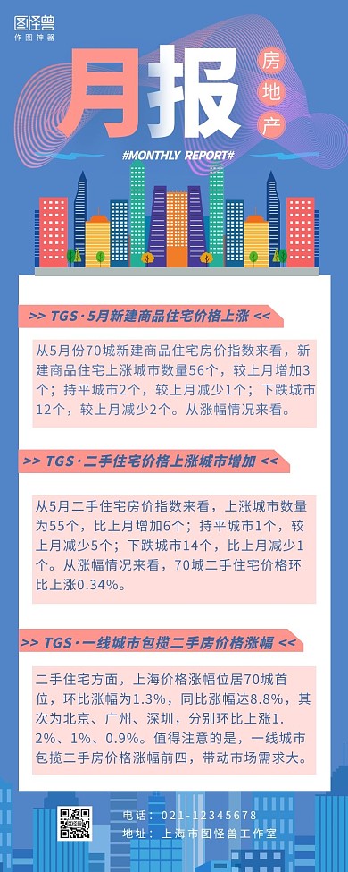 房地产月报营销长图海报宣传蓝色