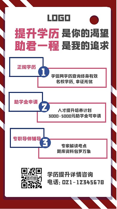 学历提升扁平培训在线编辑手机海报