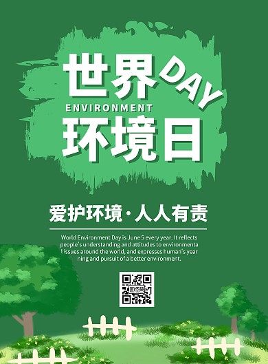 简约创意绿色卡通英文世界环境日宣传海报