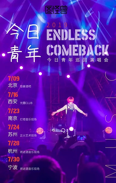 简约文艺风巡回演唱会手机海报