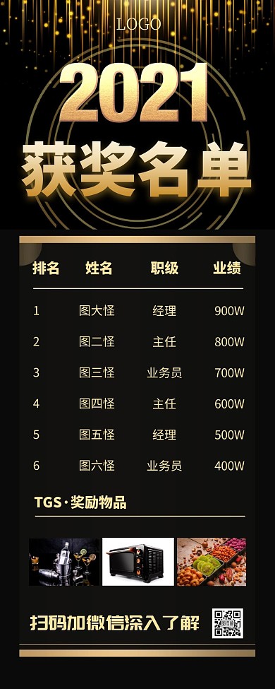 黑色大气简约公示获奖名单营销长图	