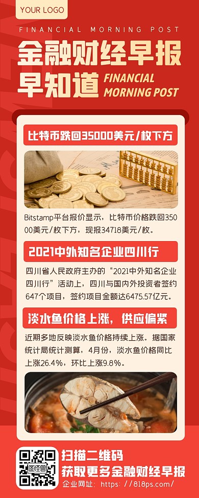 红色商务创意财经早报新闻资讯宣传营销长图