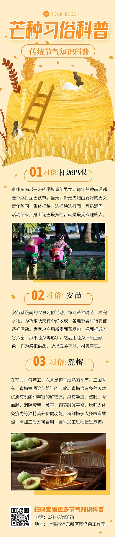 芒种节气习俗科普宣传创意文章长图