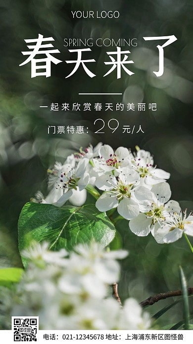 简约风摄影图春天来了手机海报