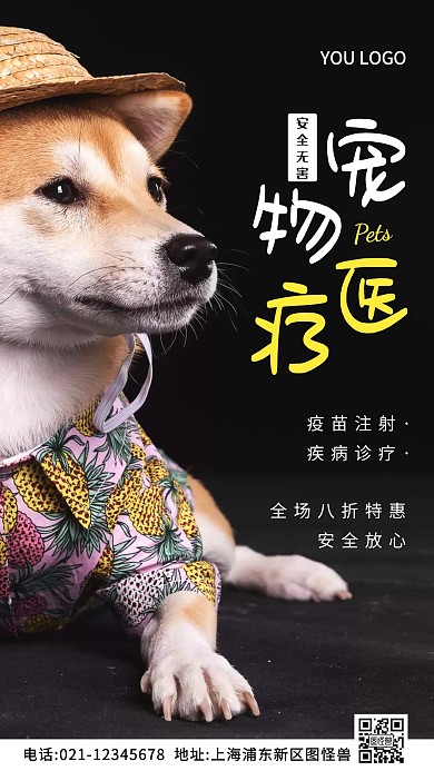 宠物医疗黑色简约风摄影图海报